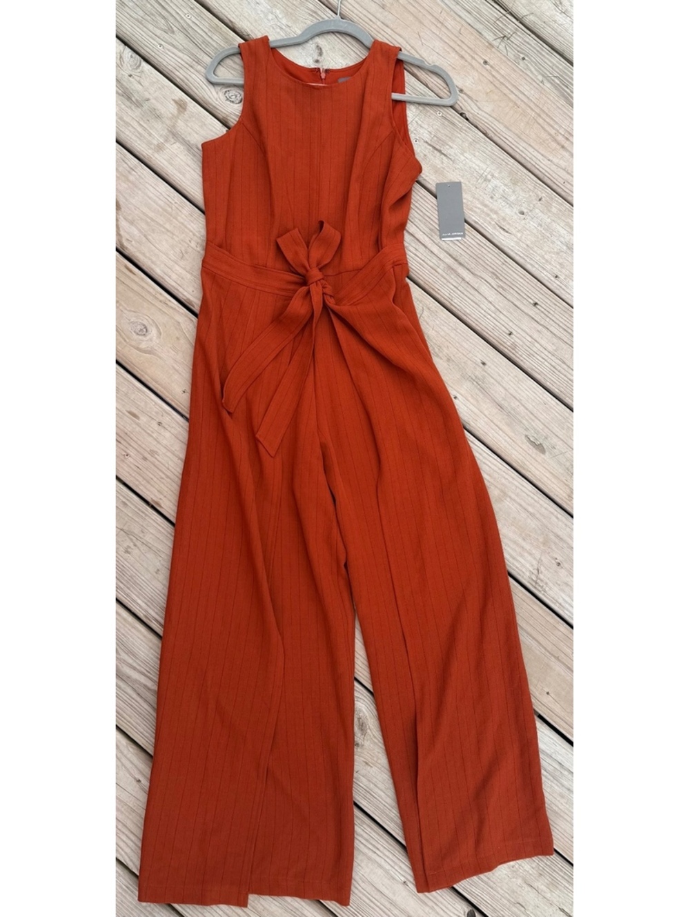 NWT Julia Jordan Size 6 Rust Pinstripe Tie-Waist Wide-Leg Jumpsuit
